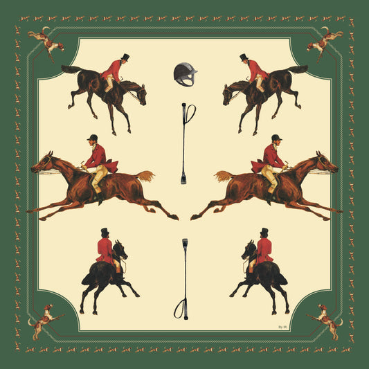 Best Friends - Small Silk Scarf - Riding Horsemen with Green frame