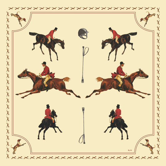 Best Friends - Small Silk Scarf - Riding Horsemen on Yellow