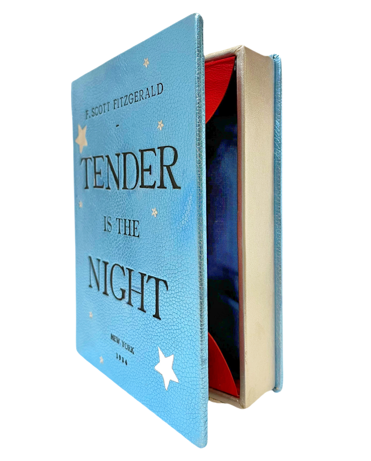 tender is the night leather book clutch by m design silk moire lining